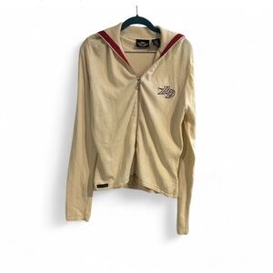 Harley-Davidson Vintage Cream Full Zip Cardigan Cowl Neck Cotton Blend Medium